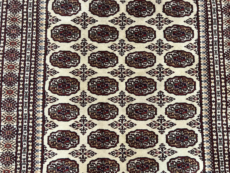Pakistani Turkoman Rug 6x9, Cream and Red Hand Knotted Wool Oriental Carpet, Yamud Rug, Tribal Rug 6 x 9, Bohemian Area Rug, Bokhara Rug by Jewel Rugs