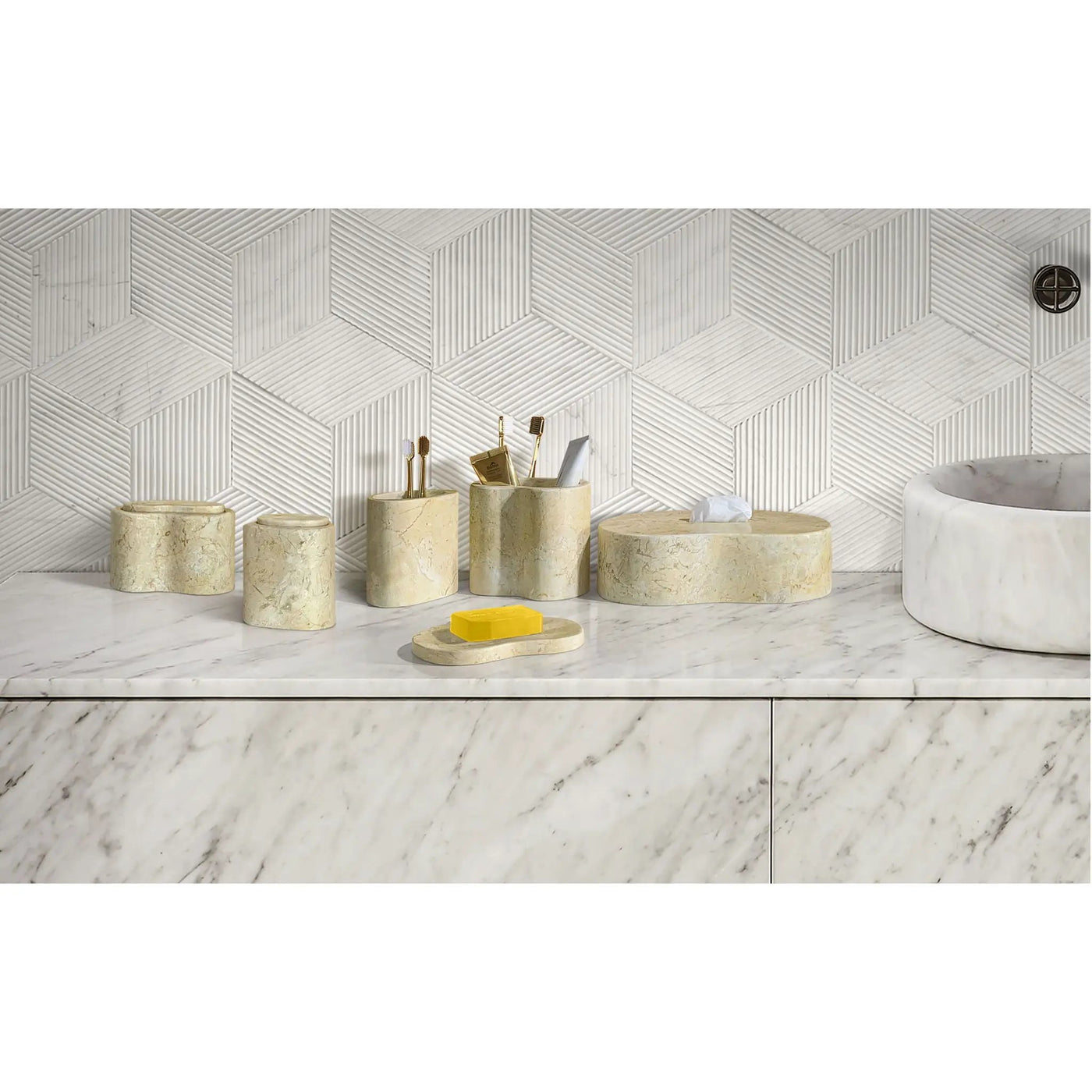Elegant Natural Marble Bathroom Accessories Set by HouseOfZazla