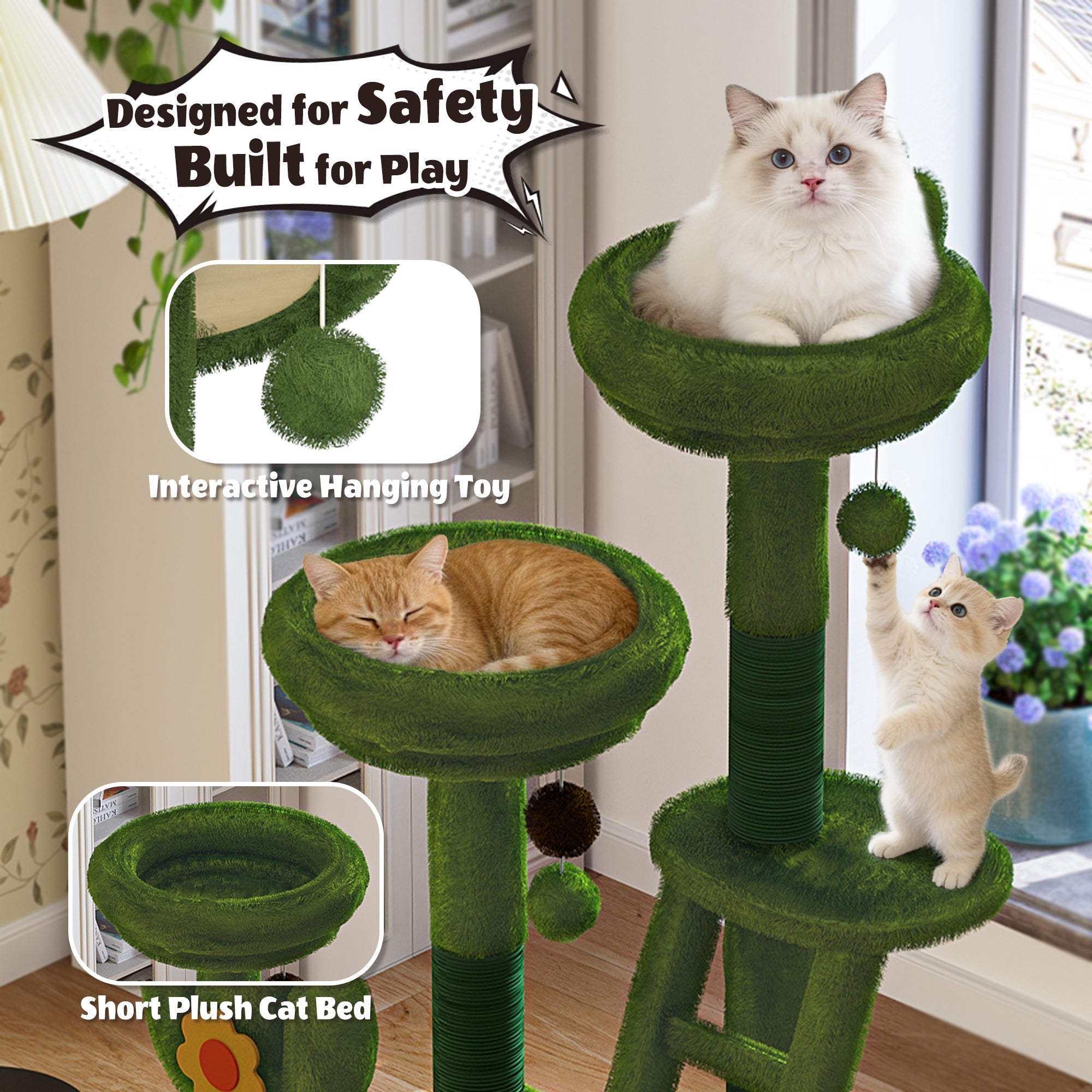 72in Cactus Cat Tree Tall Cat Tower for Indoor Cats by HouseOfZazla