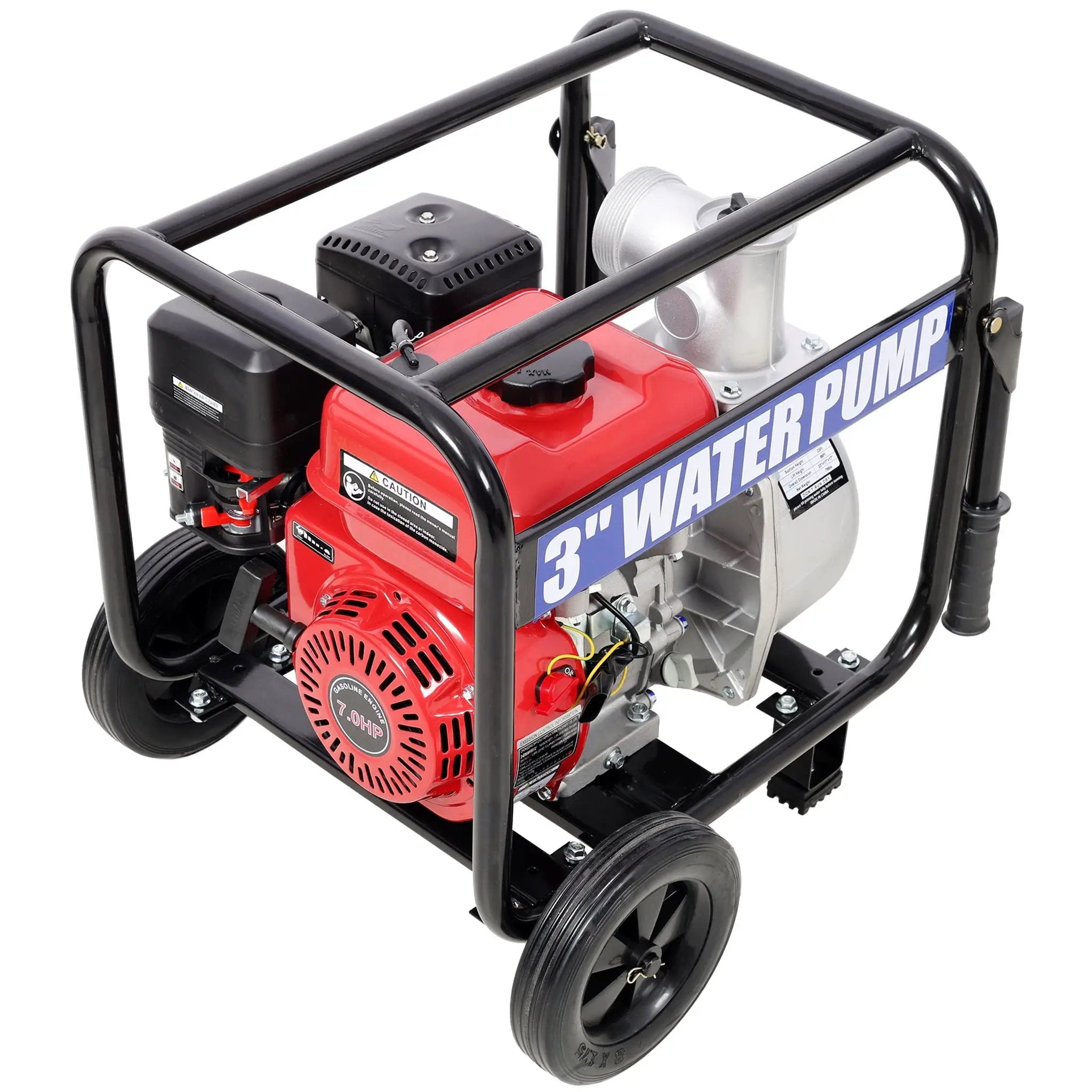 Gas Engine Powered Water Pump 3" Inlet & Outlet 7Hp 212Cc Epa Certified With Wheels And Handle - Black / Red by HouseOfZazla