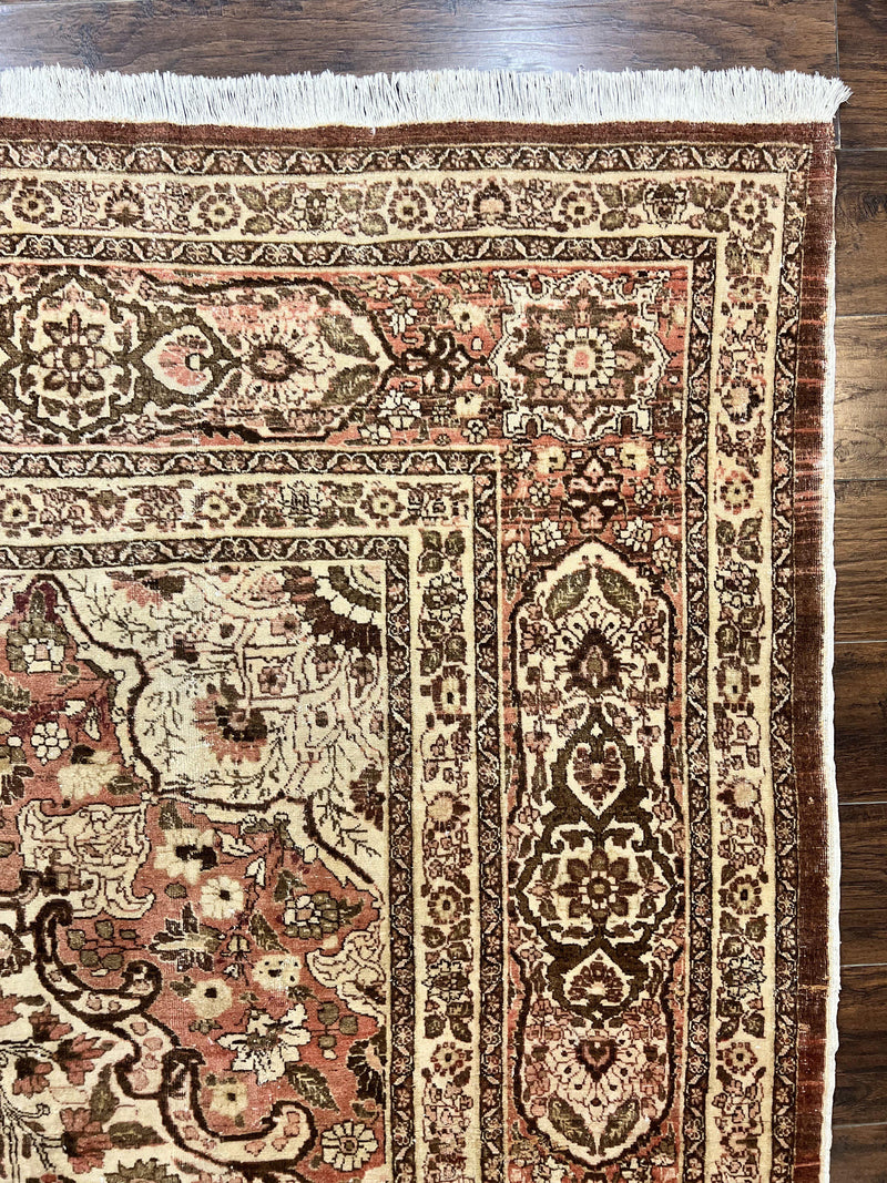 Antique Persian Tabriz Rug 10x12, Wool Hand Knotted Oriental Carpet, Beige Light Red, Floral Medallion by Jewel Rugs