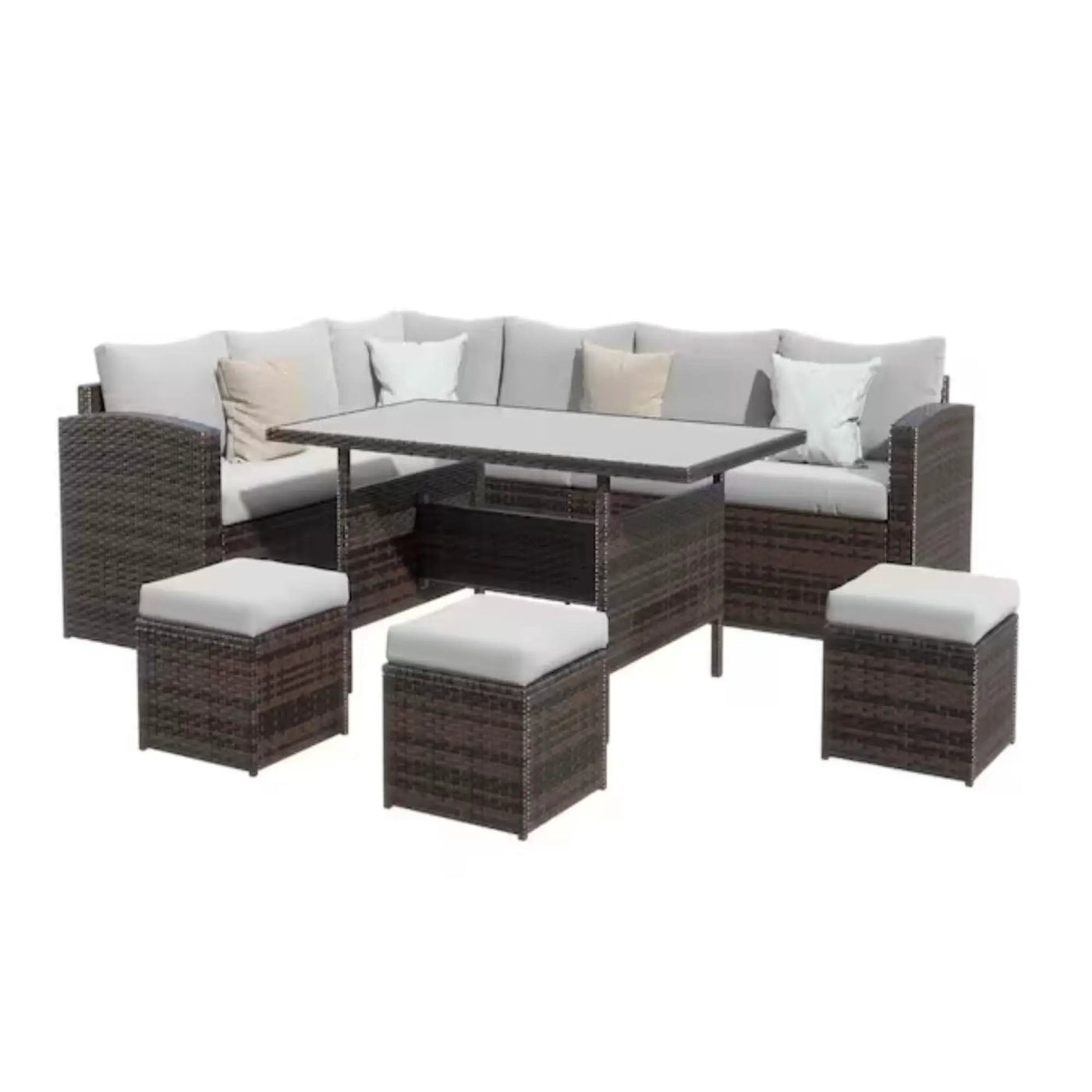 7 Piece Outdoor Dining Set With Cushions, Modular Sectional Sofa And Table by HouseOfZazla