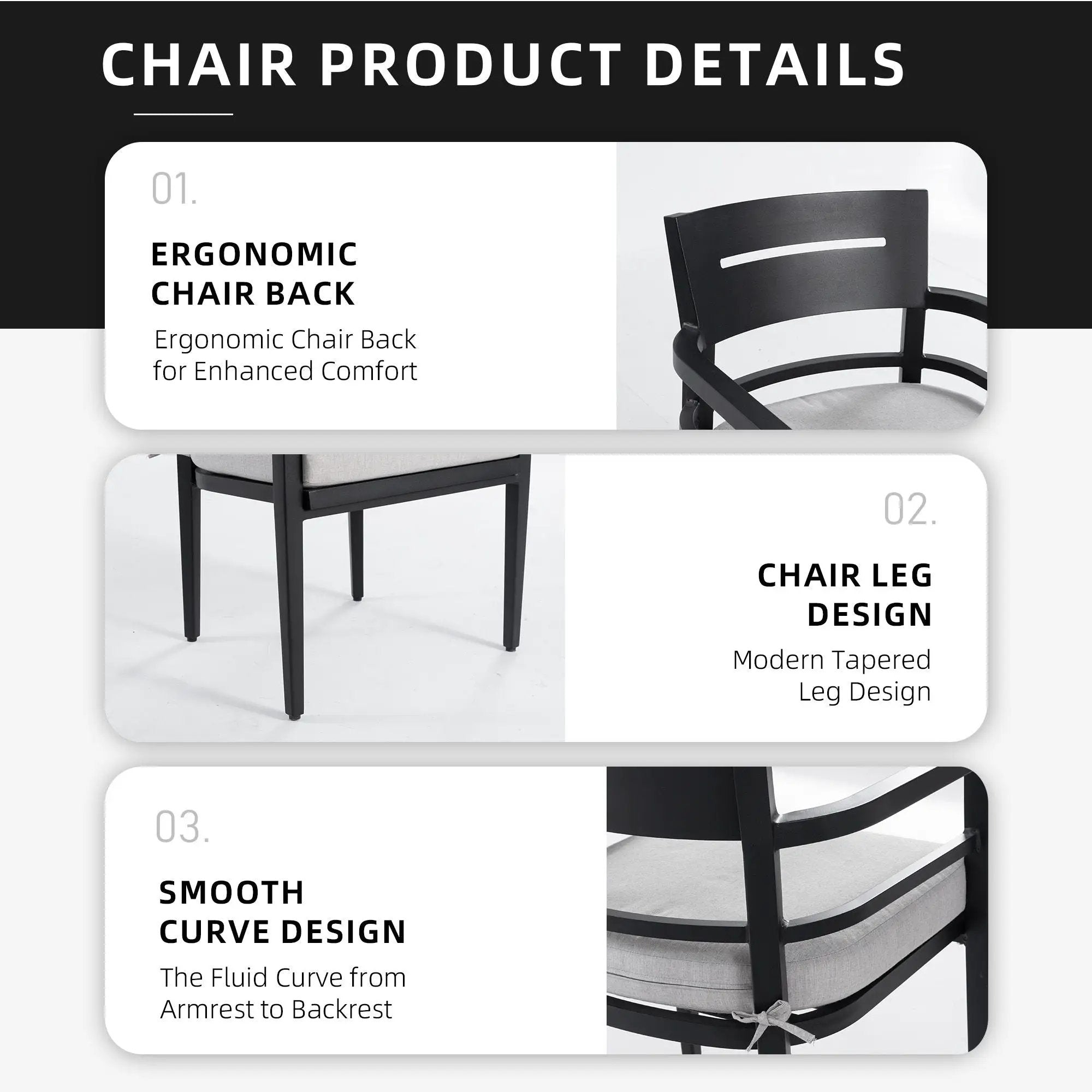Outdoor Patio Dining Chairs With Outdoor Grade Sunbrella Fabric Cushions, Tapered Feet (Set of 4) - Ember Black by HouseOfZazla