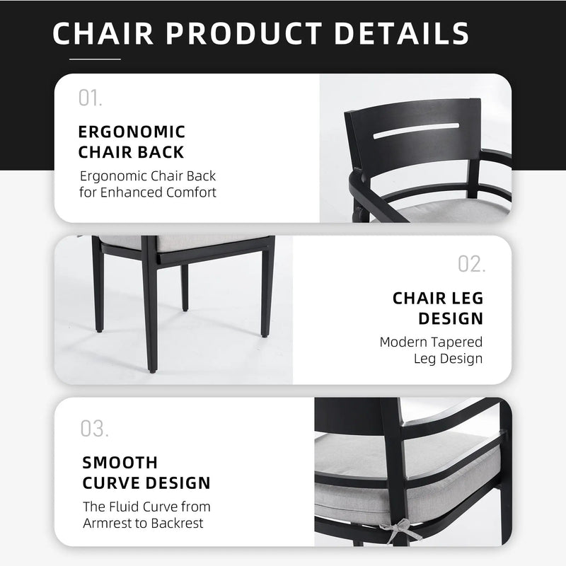 Outdoor Patio Dining Chairs With Outdoor Grade Sunbrella Fabric Cushions, Tapered Feet (Set of 4) - Ember Black by HouseOfZazla