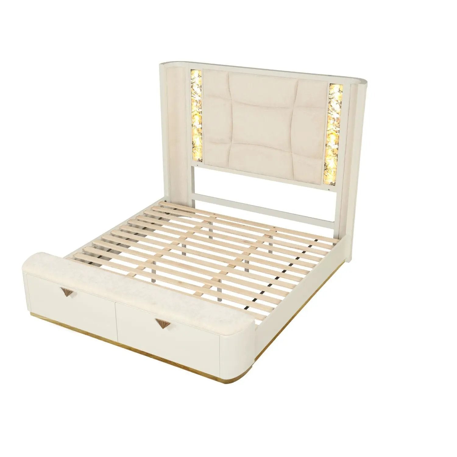 La Pierre - King Bed With Storage Drawers And LED Headboard - Beige by HouseOfZazla
