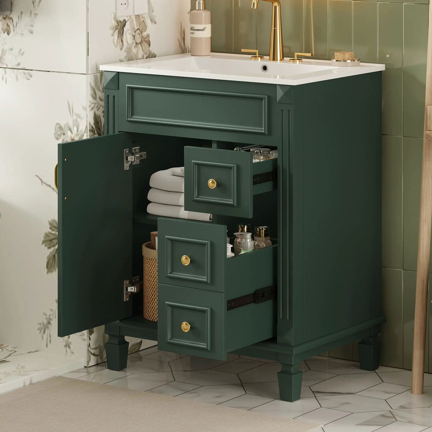 Bathroom Vanity With Sink, Compact Cabinet & 2 Drawers And Adjustable Shelf by Unique Piece Furniture