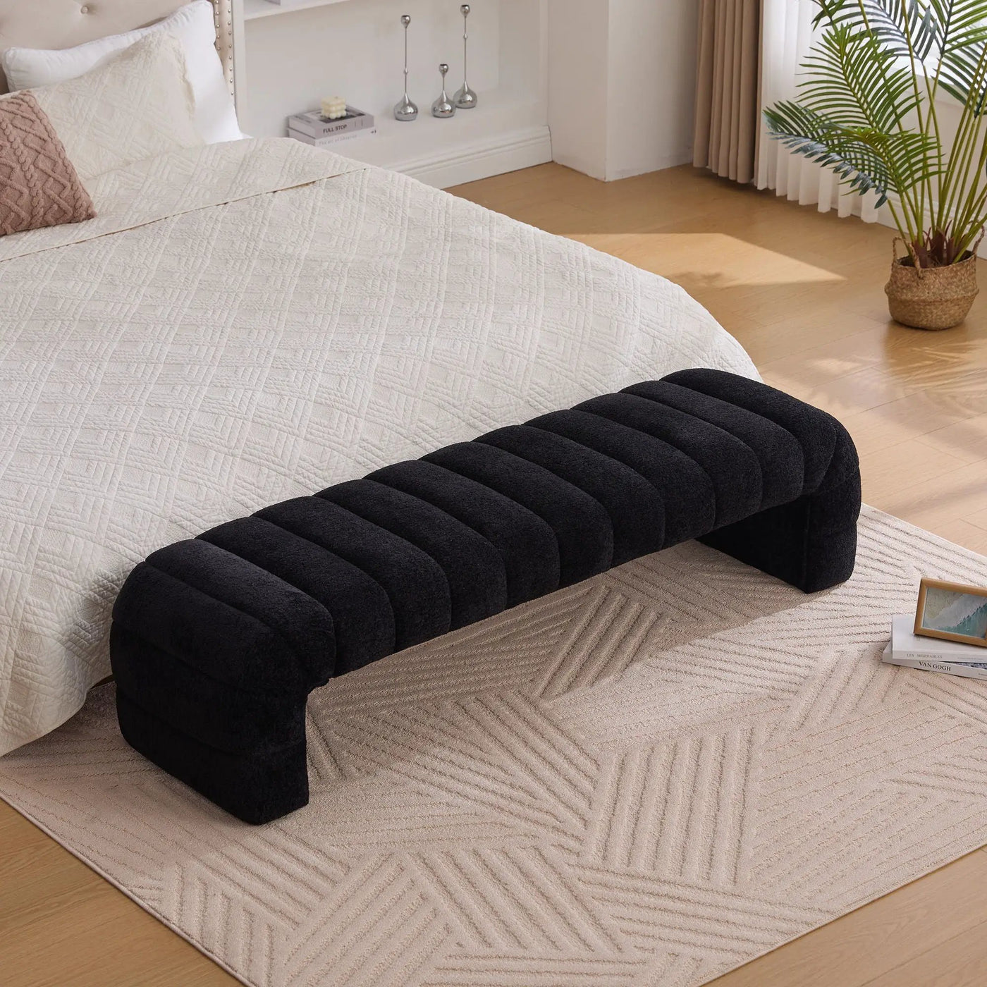 Modern Upholstered Armless Bed Bench With Channel Tufted Design by Unique Piece Furniture