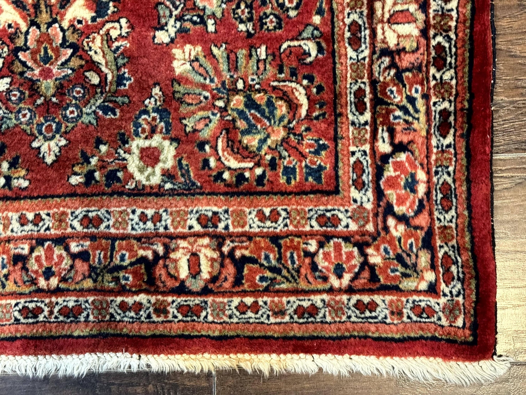 Red Persian Sarouk Rug 3 x 5.8, Antique Wool Carpet, 210 KPSI by Jewel Rugs