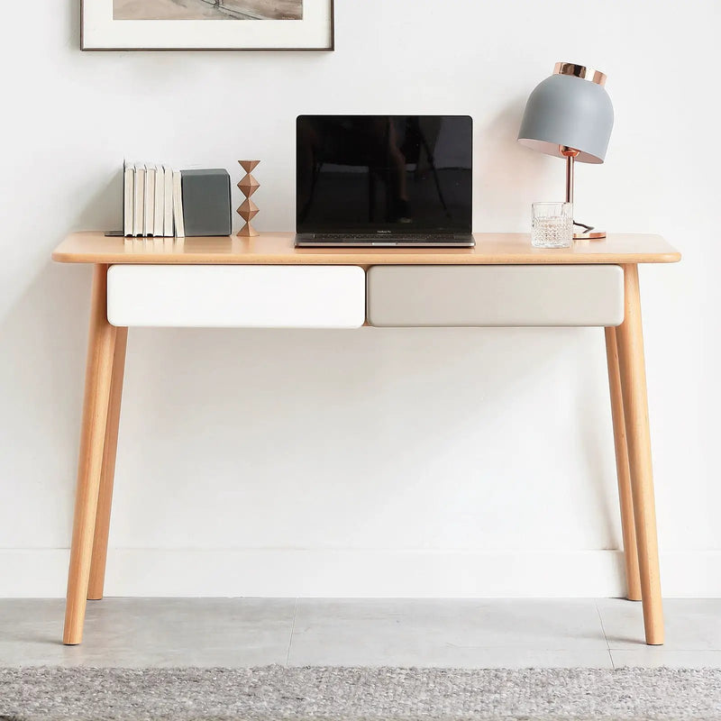 Computer Desk Large Size Office Desk With 2 Drawers, Modern Simple Style PC Table With Gap Design For Home Office - White / Gray by HouseOfZazla