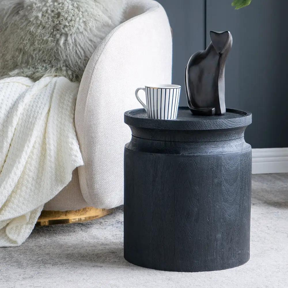 Black Wooden Cylinder Side Table by HouseOfZazla