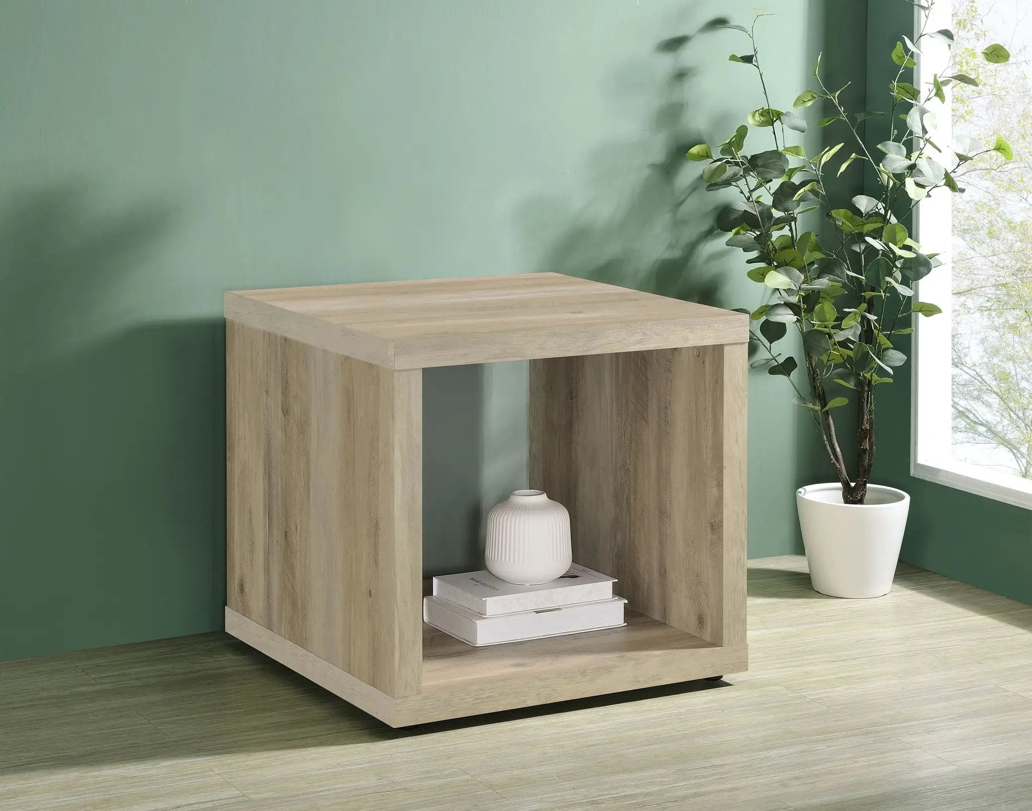 Frisco Square Engineered Wood Side End Table Distressed Pine by Unique Piece Furniture