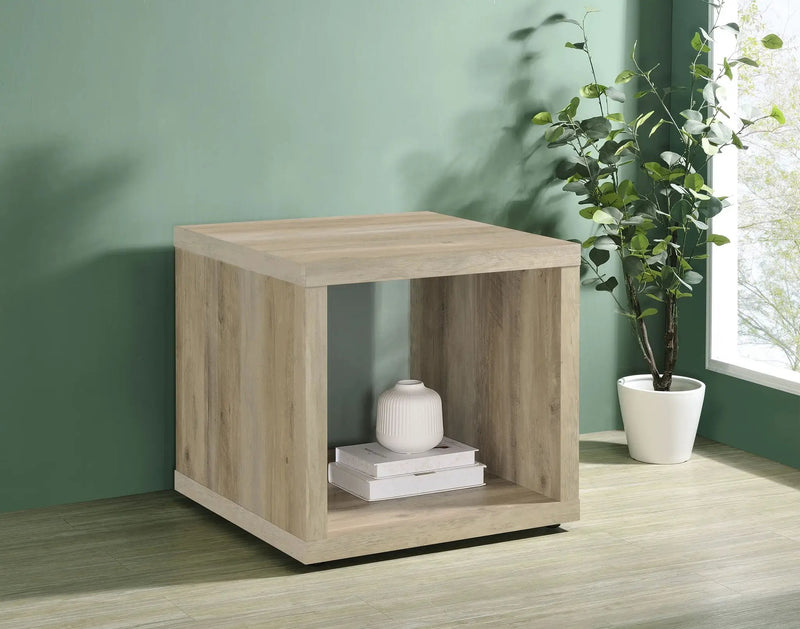Frisco Square Engineered Wood Side End Table Distressed Pine by Unique Piece Furniture