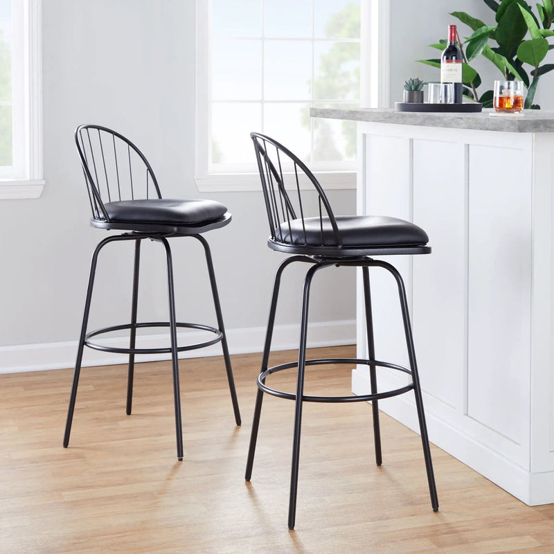 Riley - Claire Farmhouse Fixed Height Barstool With Swivel With Round Footrest (Set of 2) by Unique Piece Furniture