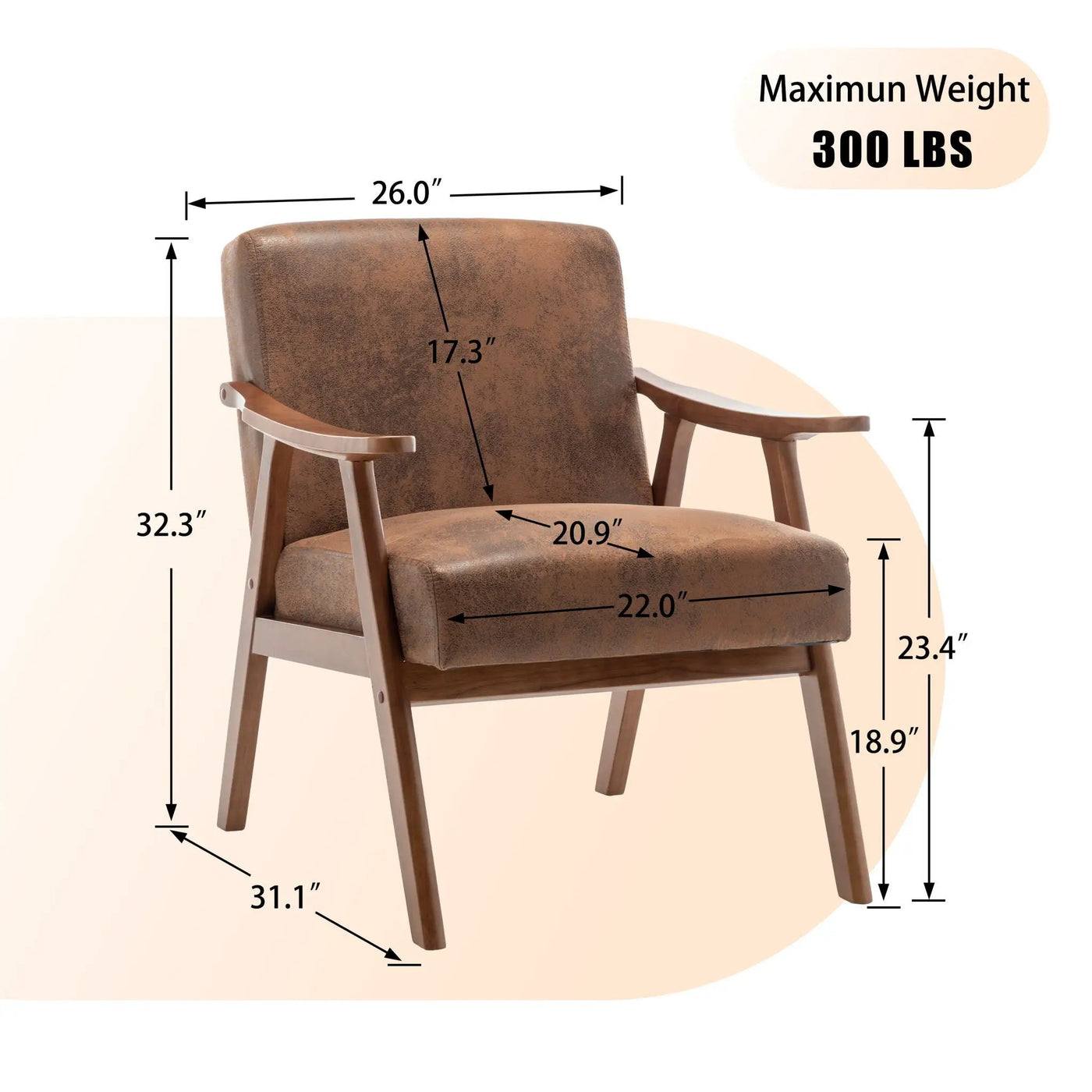 Mid Century Modern Accent Chair With Solid Wood Frame And Extra Thick Backrest by Unique Piece Furniture