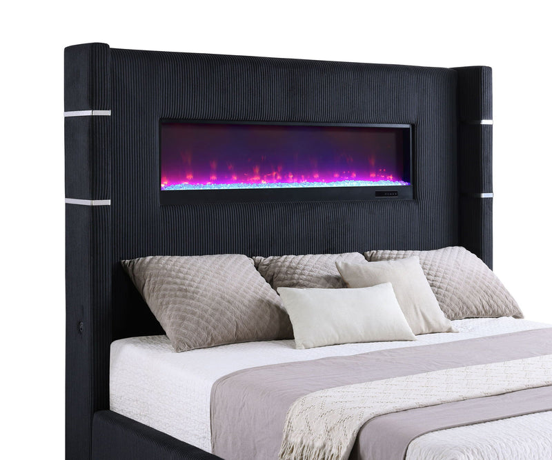Tisdall Upholstered Cal King Flame Visualizer Bed Black by Unique Piece Furniture