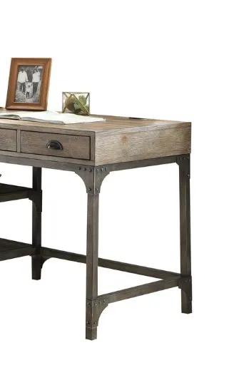 Gorden - Weathered Antique Metal Writing Desk - Oak by HouseOfZazla
