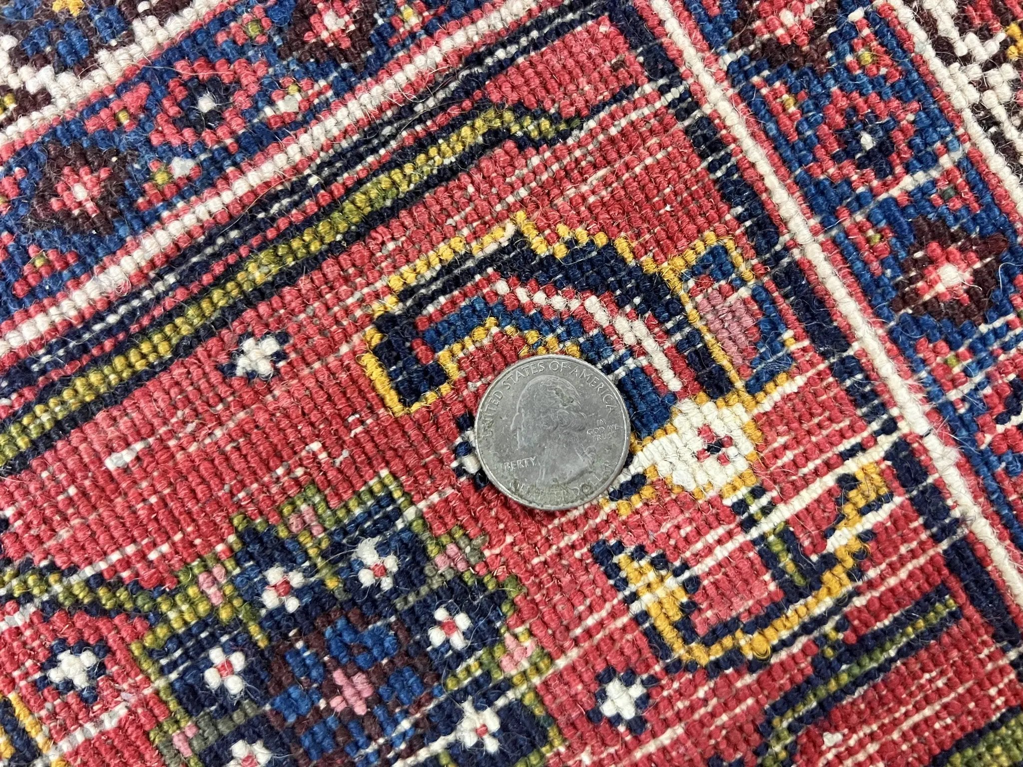 Persian Bidjar Rug 8x11, Floral Bouquets, Blue Black Red Pink, Handmade Hand Knotted Vintage Semi Antique Oriental Carpet by Jewel Rugs