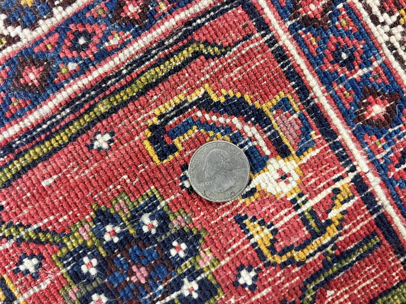 Persian Bidjar Rug 8x11, Floral Bouquets, Blue Black Red Pink, Handmade Hand Knotted Vintage Semi Antique Oriental Carpet by Jewel Rugs