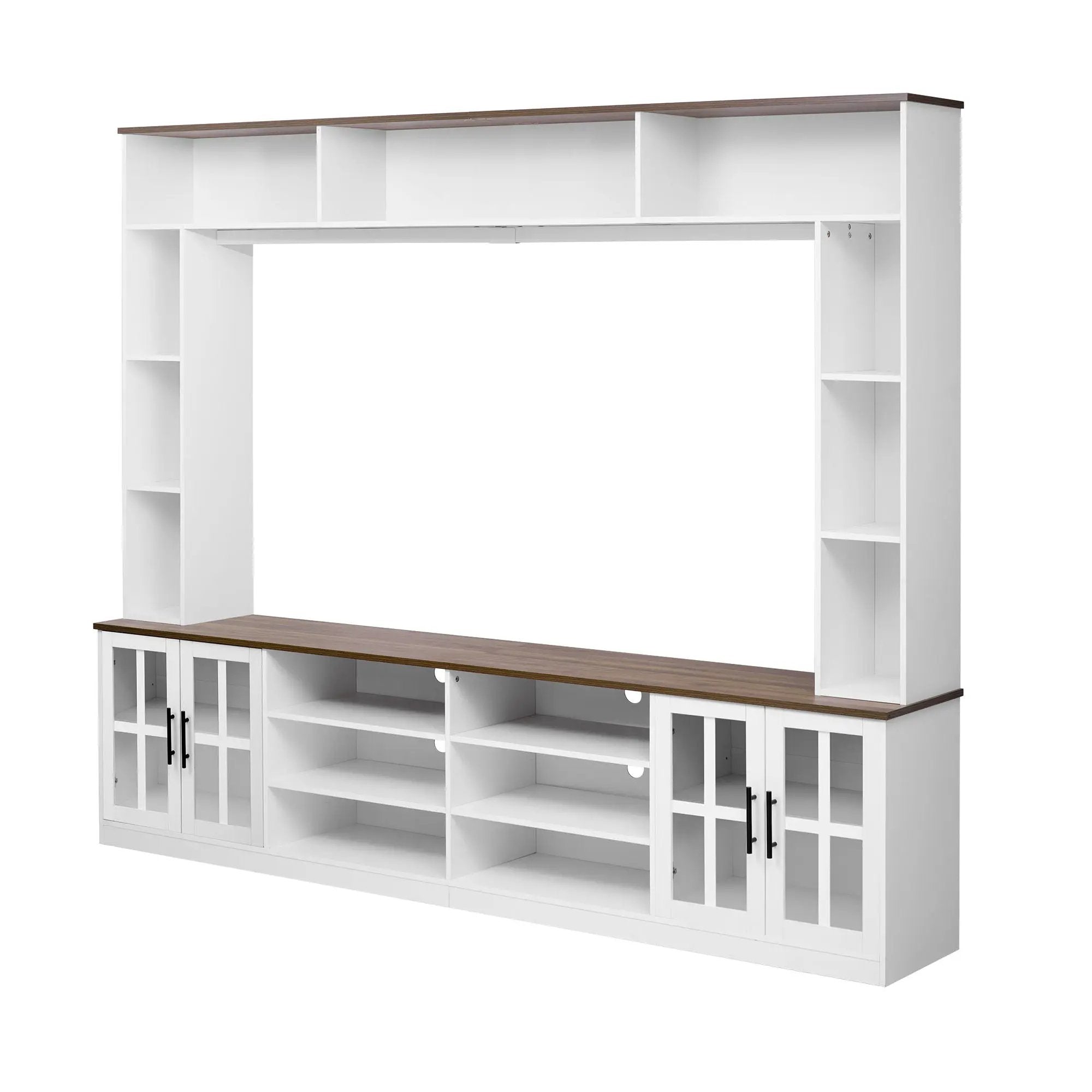 Wall Unit Entertainment Center With Bookshelves For TVs Up To 80", Tempered Glass Doors And Adjustable Shelves by HouseOfZazla