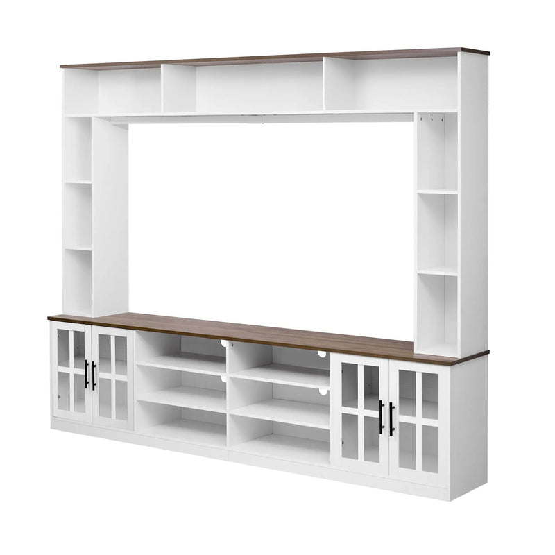 Wall Unit Entertainment Center With Bookshelves For TVs Up To 80", Tempered Glass Doors And Adjustable Shelves by HouseOfZazla