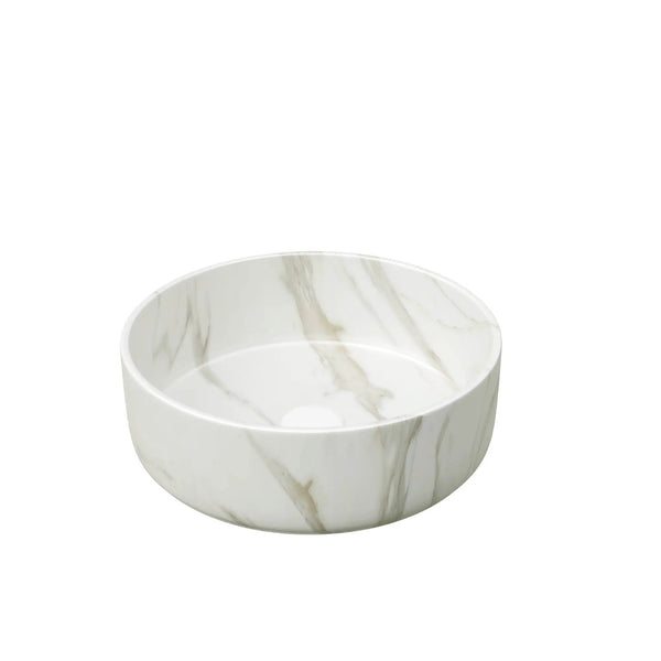 14'' Bathroom Sink, Round Vessel Ceramic Sink with Stone Pattern