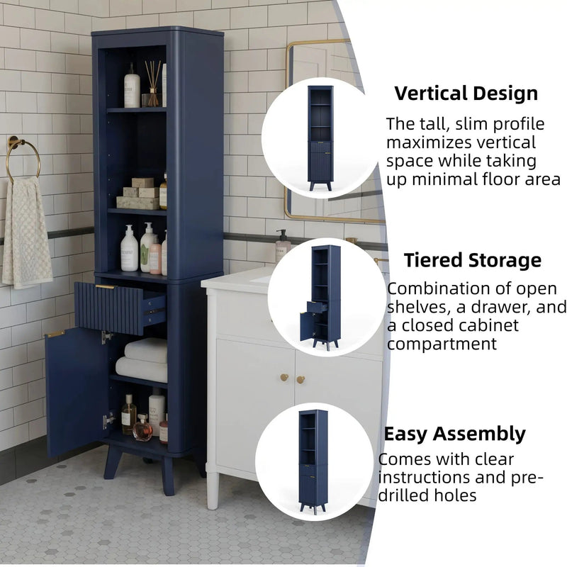 Tall Bathroom Storage Cabinet With Adjustable Shelves And 1 Drawer & Door by HouseOfZazla