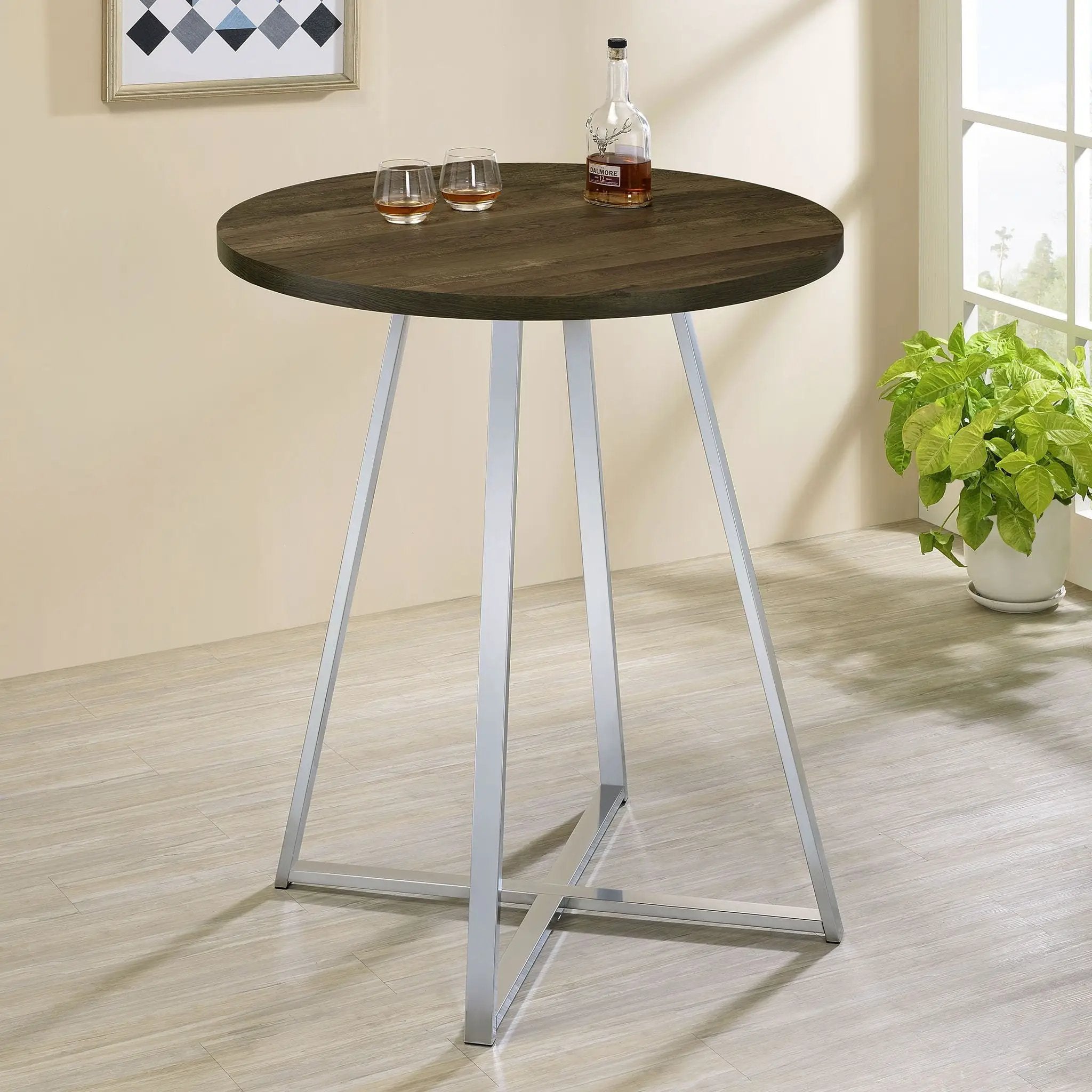 Burkhart - Round Height Bistro Bar Table - Brown Oak by HouseOfZazla