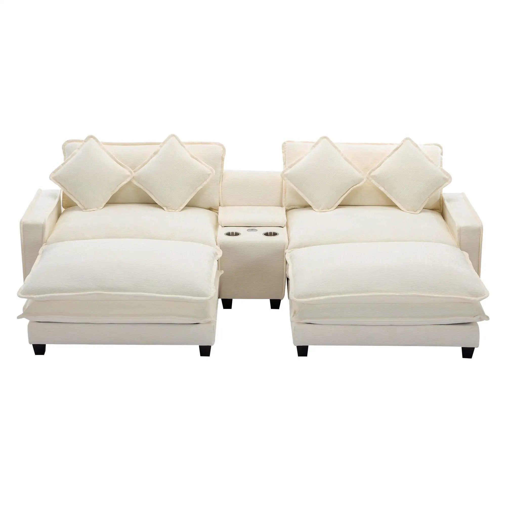 Sectional Sofa Upholstered Sofa With Two Removable Ottoman, Two USB Ports, Two Cup Holders And Large Storage Box For Living Room by HouseOfZazla