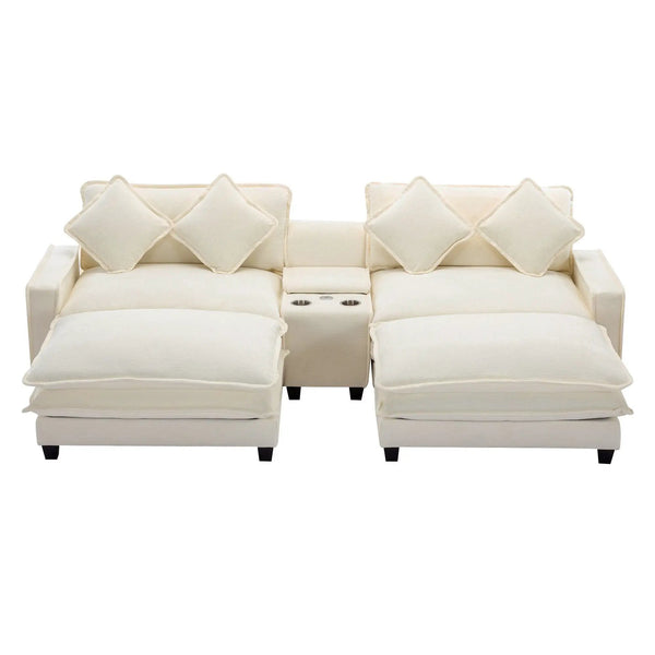Sectional Sofa Upholstered Sofa With Two Removable Ottoman, Two USB Ports, Two Cup Holders And Large Storage Box For Living Room