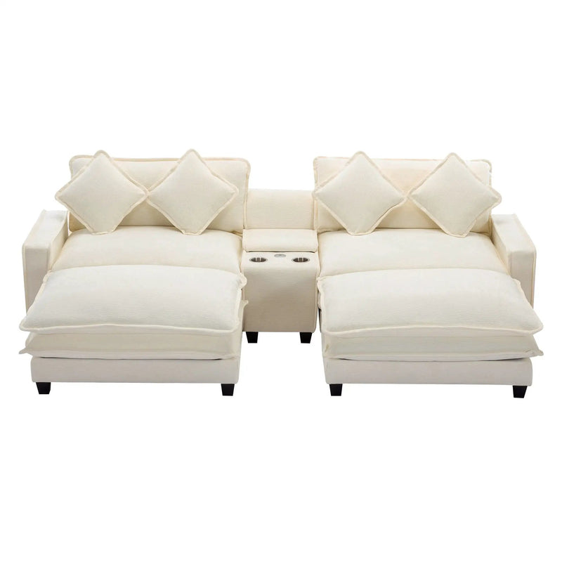 Sectional Sofa Upholstered Sofa With Two Removable Ottoman, Two USB Ports, Two Cup Holders And Large Storage Box For Living Room by HouseOfZazla