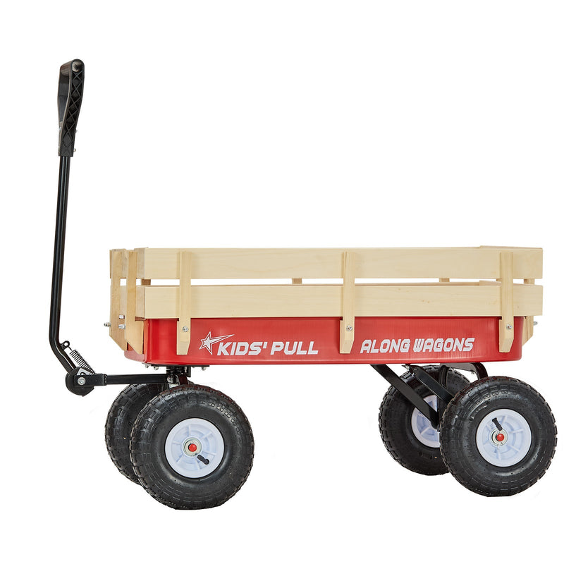 Pull-Along Wagon for Kids, 39 Inch Toddler Wagon with Wooden Panels & Handle by HouseOfZazla