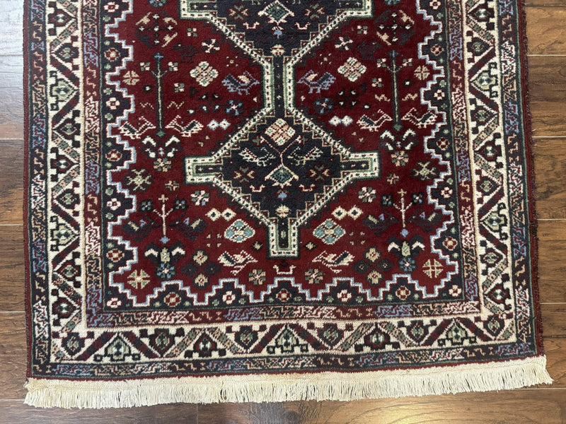Persian Afshar Rug 4x5 Red Navy Geometric Tribal Wool Carpet by Jewel Rugs