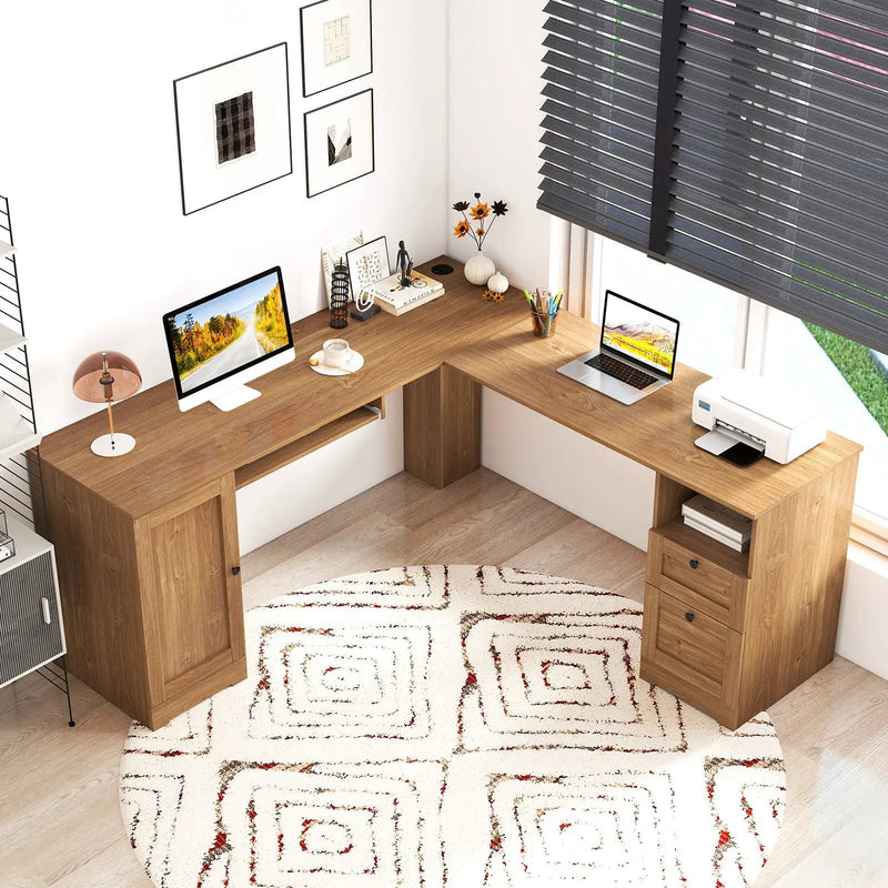 66 Inch L-Shaped Writing Study Workstation Computer Desk with Drawers by DirectDeals