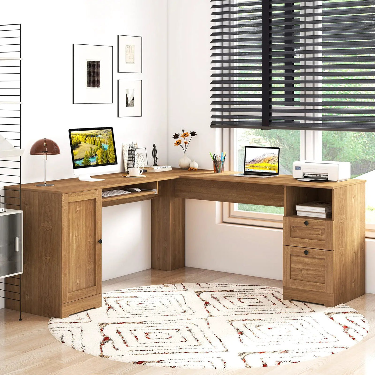 66 Inch L-Shaped Writing Study Workstation Computer Desk with Drawers, photo 18 of 24
