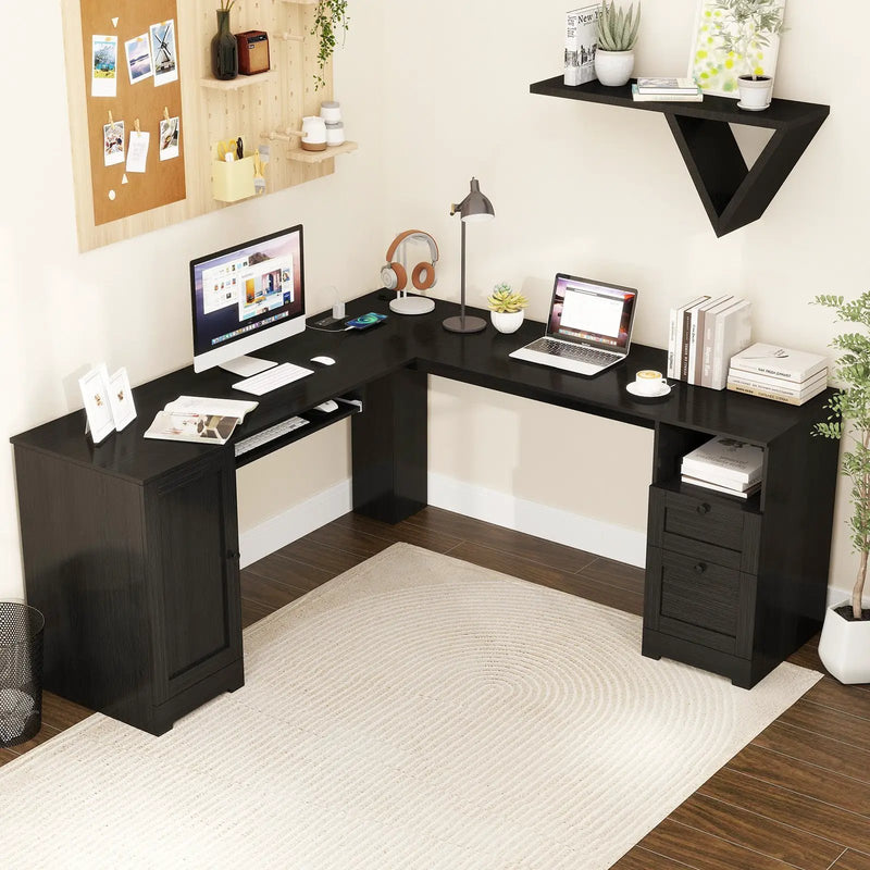66 Inch L-Shaped Writing Study Workstation Computer Desk with Drawers by DirectDeals