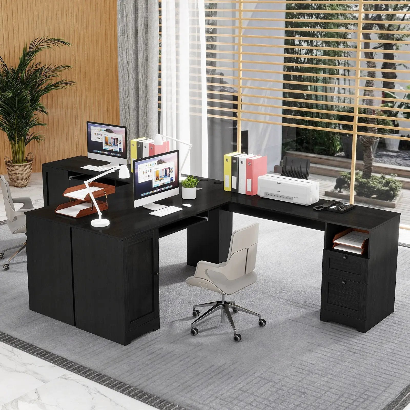 66 Inch L-Shaped Writing Study Workstation Computer Desk with Drawers by DirectDeals