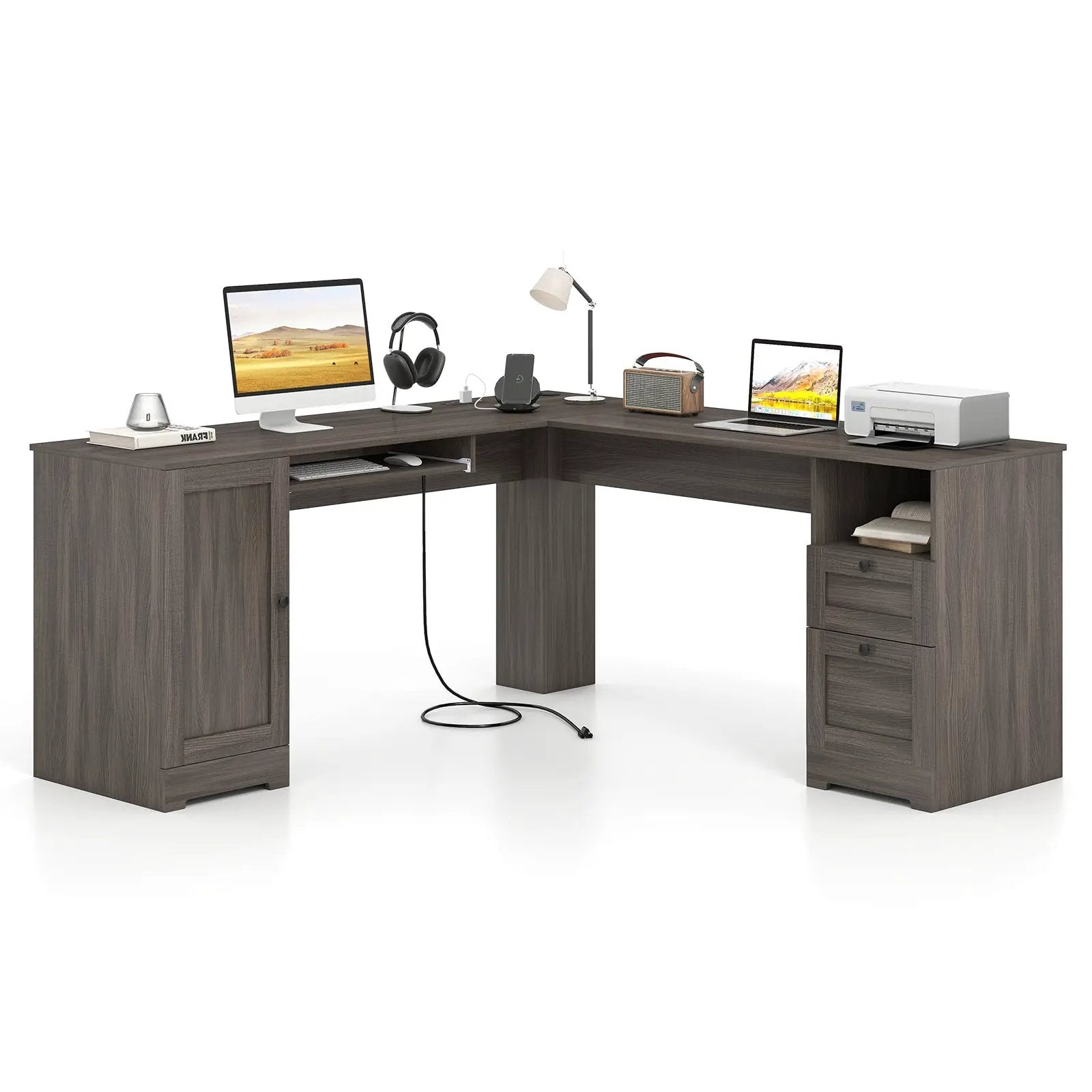 66 Inch L-Shaped Writing Study Workstation Computer Desk with Drawers by DirectDeals