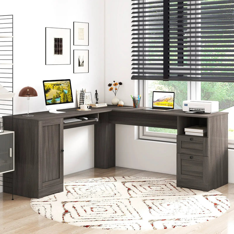 66 Inch L-Shaped Writing Study Workstation Computer Desk with Drawers by DirectDeals