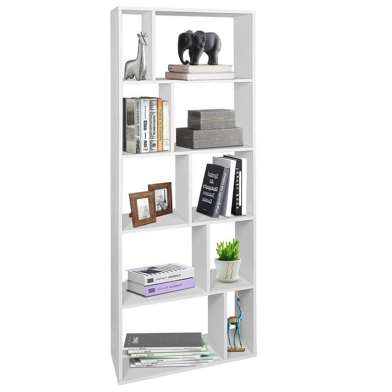 66 Inch Tall 5 Tiers Wood Bookshelf with 10 Open Compartments-White by DirectDeals