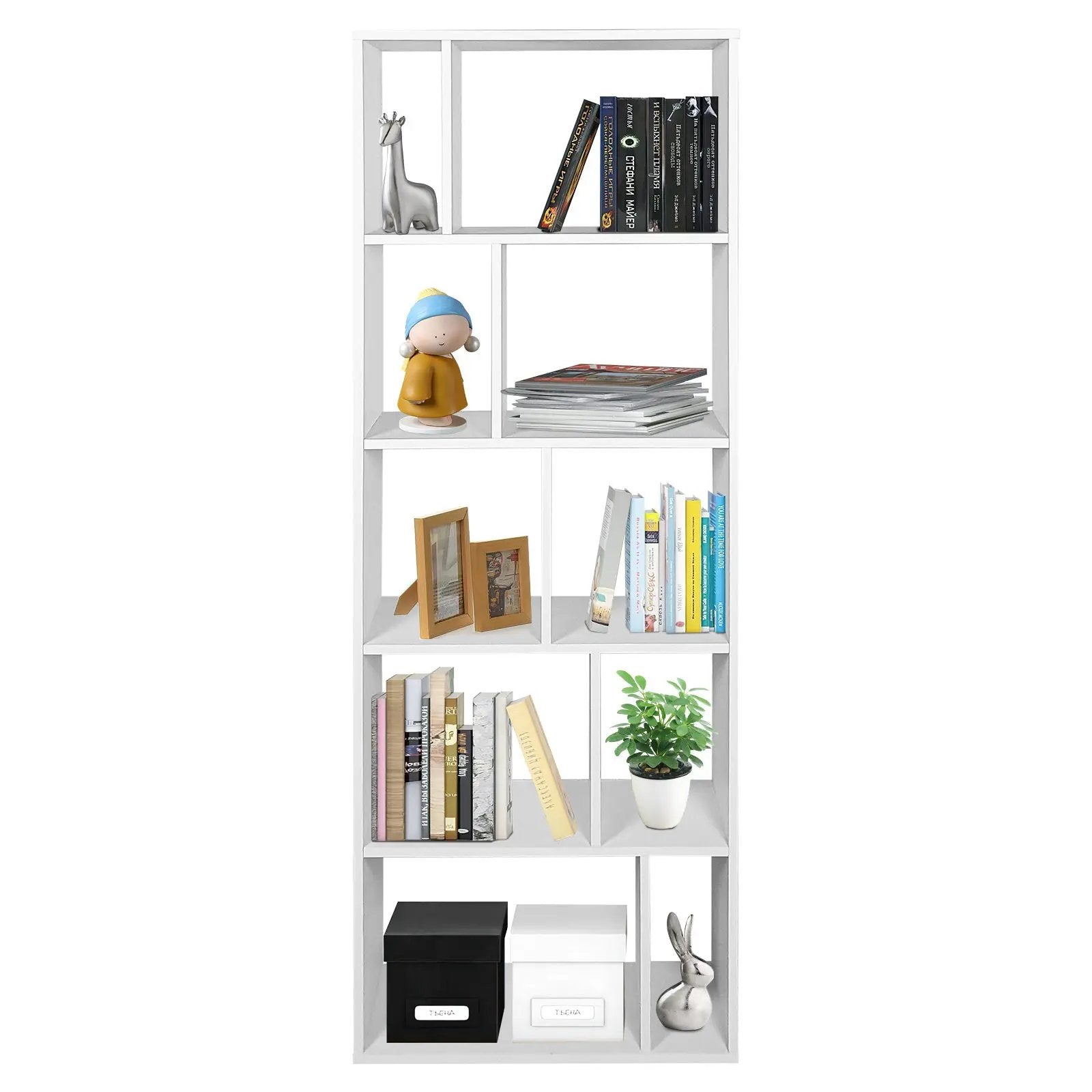 66 Inch Tall 5 Tiers Wood Bookshelf with 10 Open Compartments-White by DirectDeals