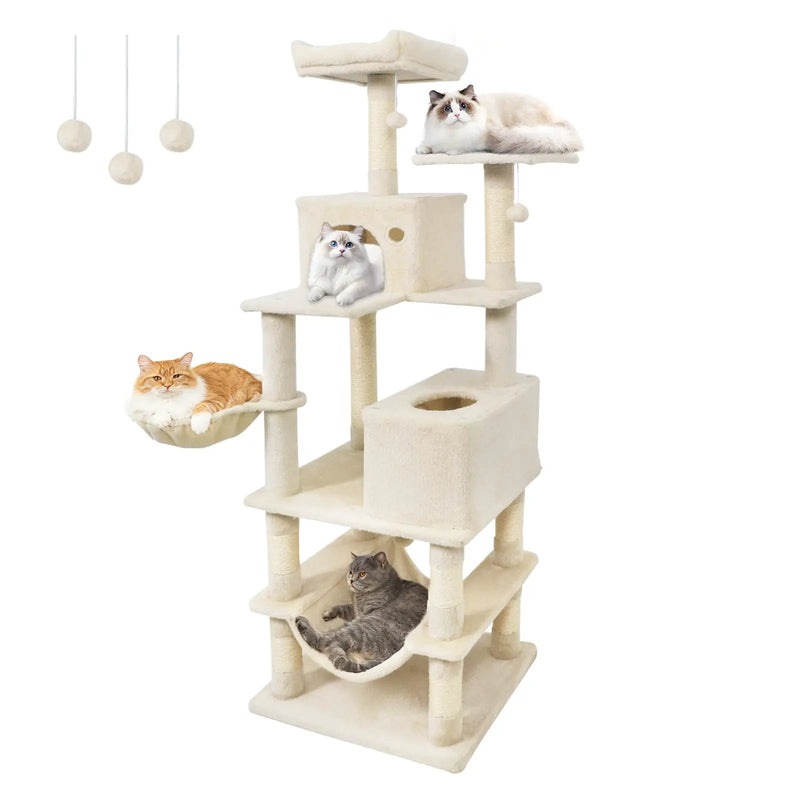 66 Inch Tall Cat Tree Multi-Level Cat Tower with 2 Condos Sisal Scratching Posts by DirectDeals