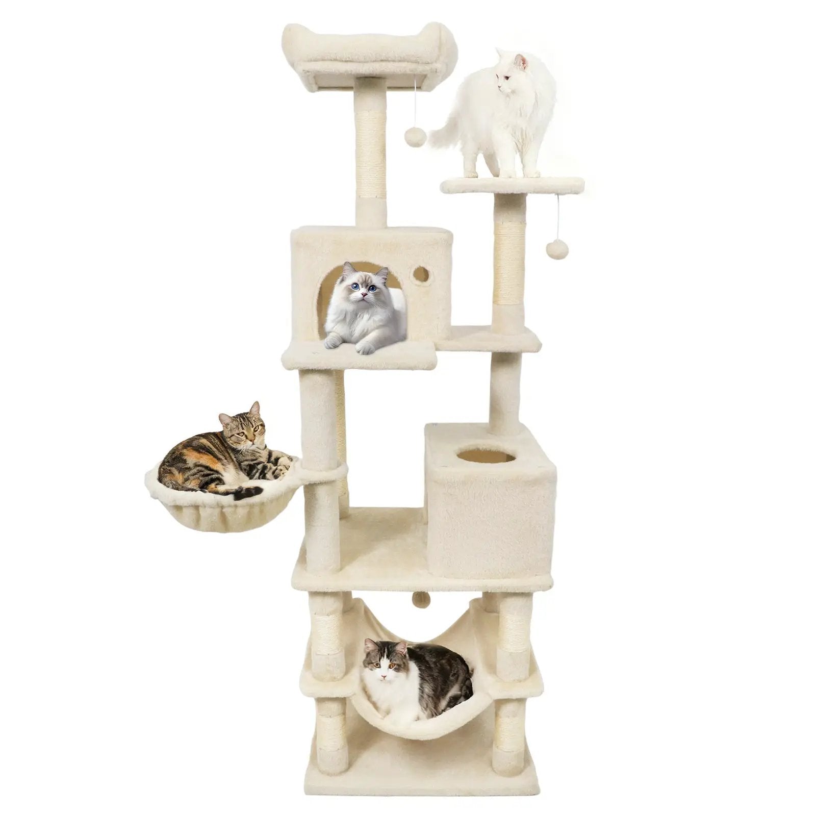 66 Inch Tall Cat Tree Multi-Level Cat Tower with 2 Condos Sisal Scratching Posts by DirectDeals