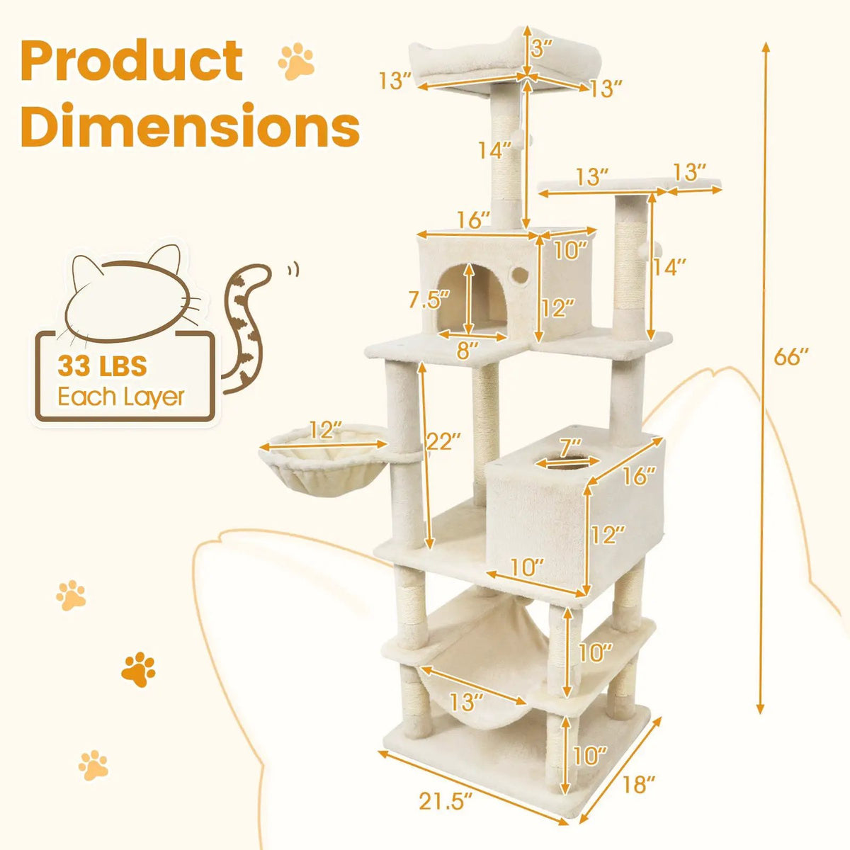 66 Inch Tall Cat Tree Multi-Level Cat Tower with 2 Condos Sisal Scratching Posts, photo 17 of 32