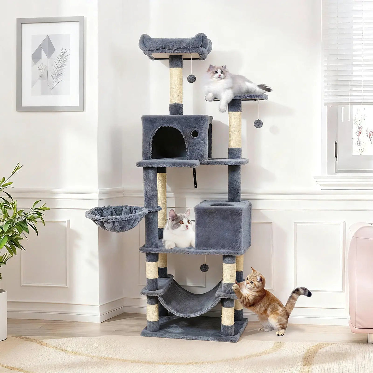 66 Inch Tall Cat Tree Multi-Level Cat Tower with 2 Condos Sisal Scratching Posts, photo 5 of 32
