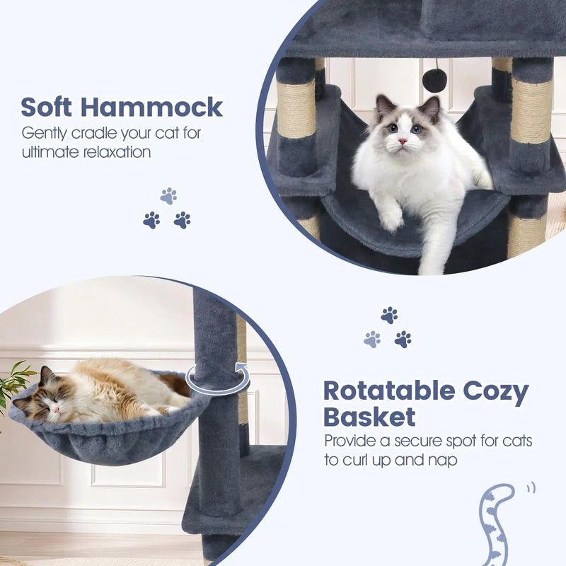 66 Inch Tall Cat Tree Multi-Level Cat Tower with 2 Condos Sisal Scratching Posts by DirectDeals