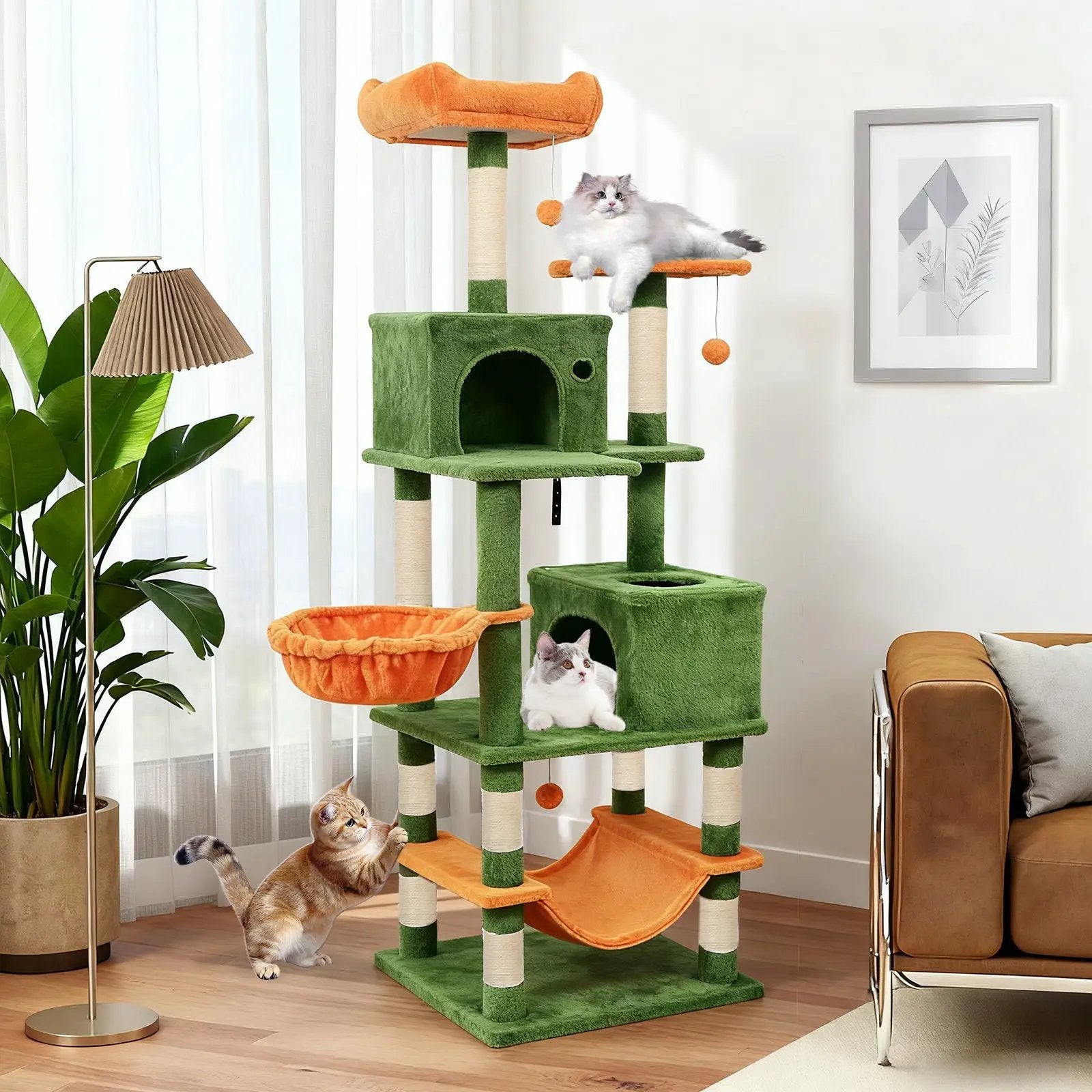 66 Inch Tall Cat Tree Multi-Level Cat Tower with 2 Condos Sisal Scratching Posts by DirectDeals