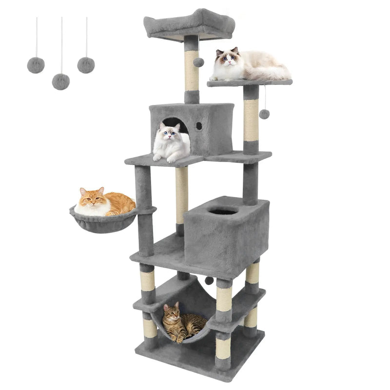 66 Inch Tall Cat Tree Multi-Level Cat Tower with 2 Condos Sisal Scratching Posts by DirectDeals