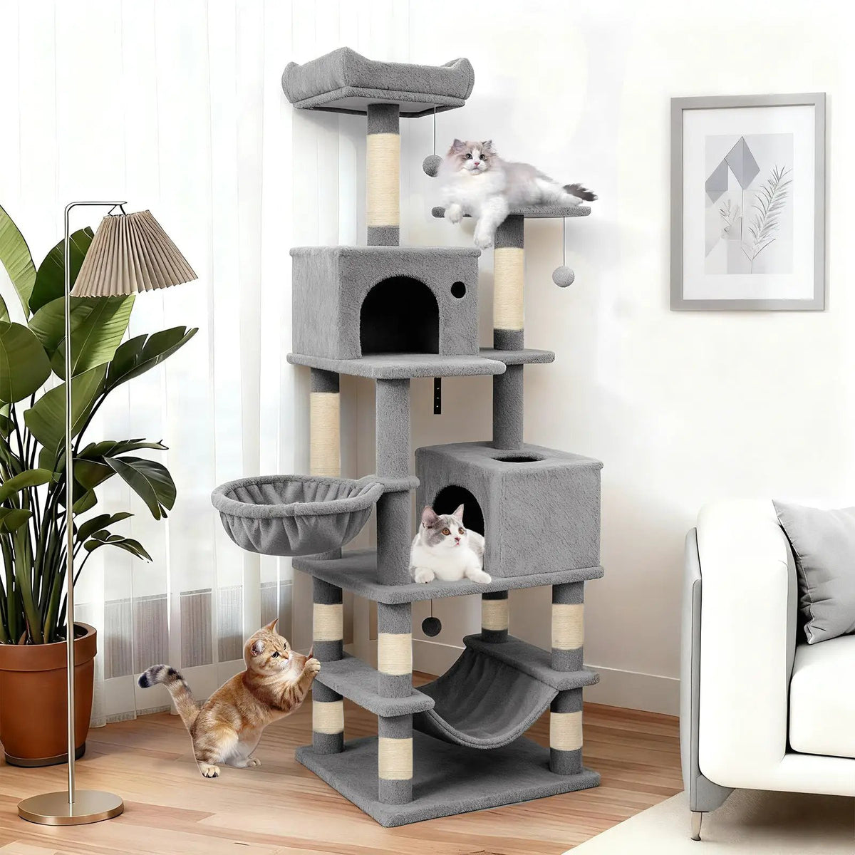 66 Inch Tall Cat Tree Multi-Level Cat Tower with 2 Condos Sisal Scratching Posts, photo 2 of 32