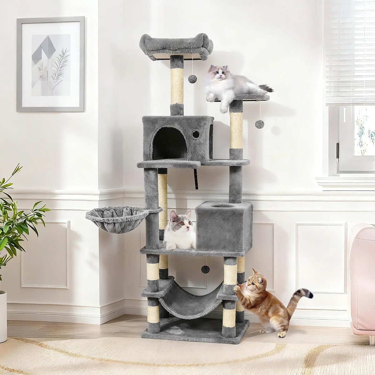 66 Inch Tall Cat Tree Multi-Level Cat Tower with 2 Condos Sisal Scratching Posts, photo 7 of 32