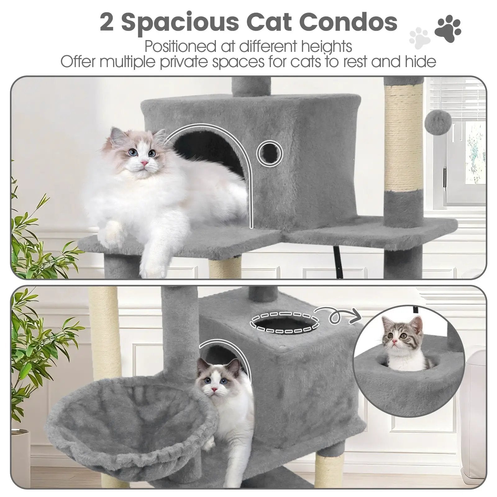 66 Inch Tall Cat Tree Multi-Level Cat Tower with 2 Condos Sisal Scratching Posts by DirectDeals